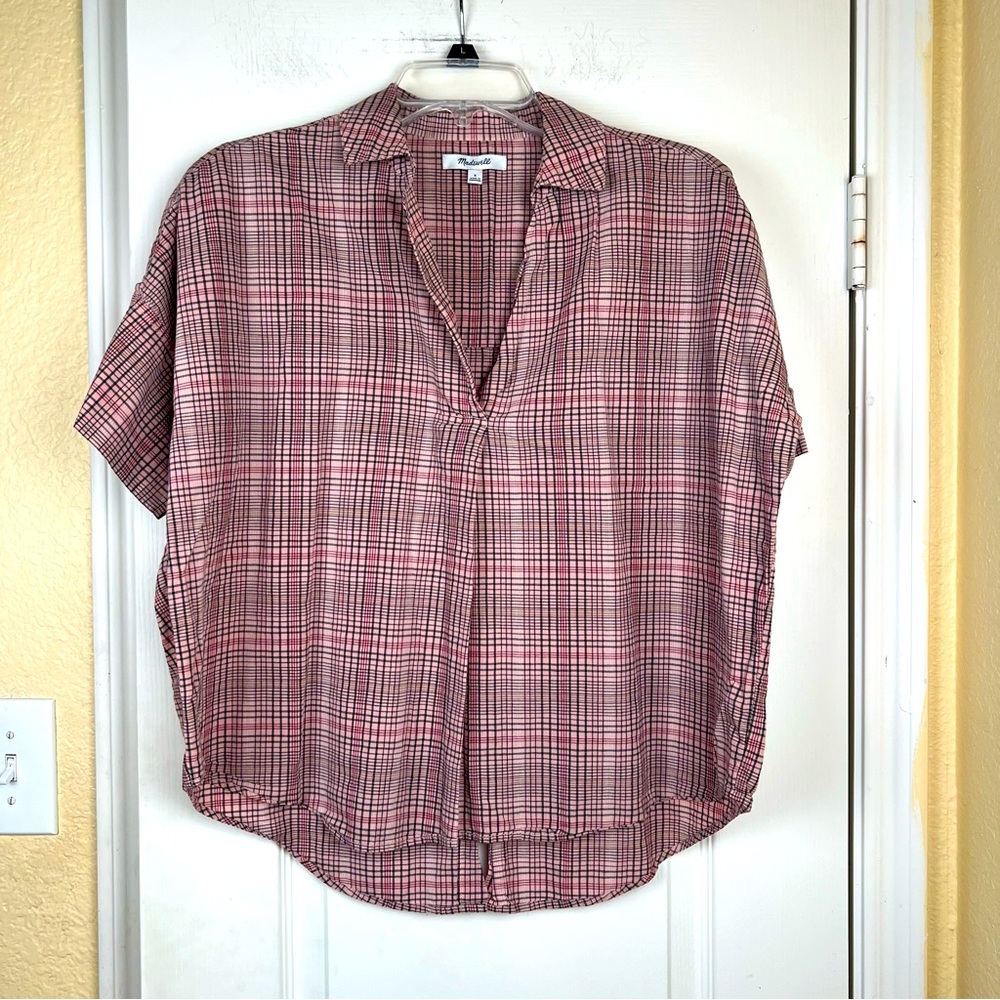 Madewell Pink Hartley Plaid Courier Button Back Boxy  Cotton Shirt Size S - Picture 2 of 7